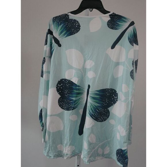 Women's Green Dragonfly Button-Front V-Neck Tunic 1X #1971-D4 - Picture 3 of 7